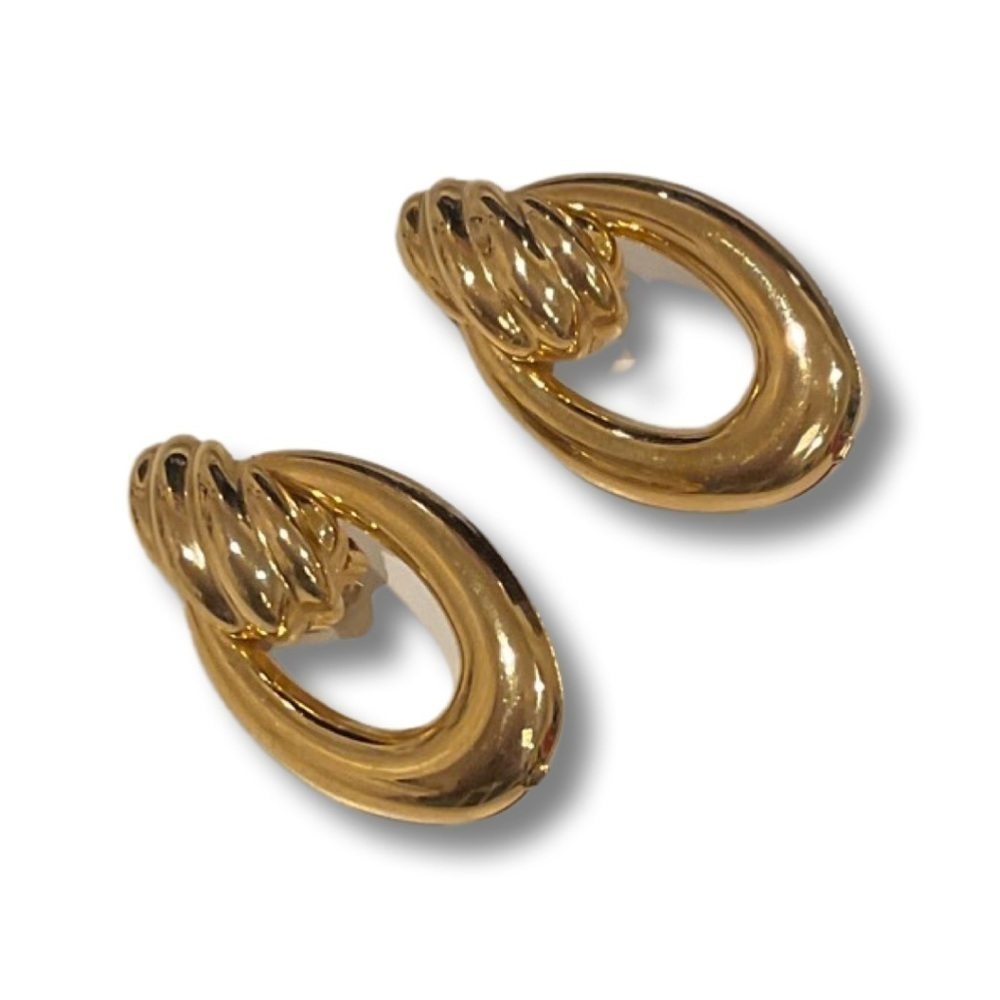 Vintage gold door knocker clip earrings